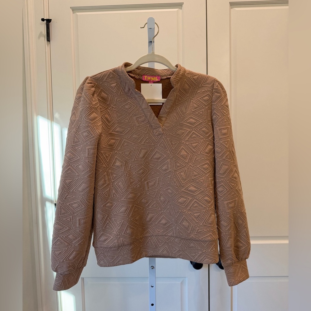 THML Geometric Embroidered Puff Sleeve Top Size XS